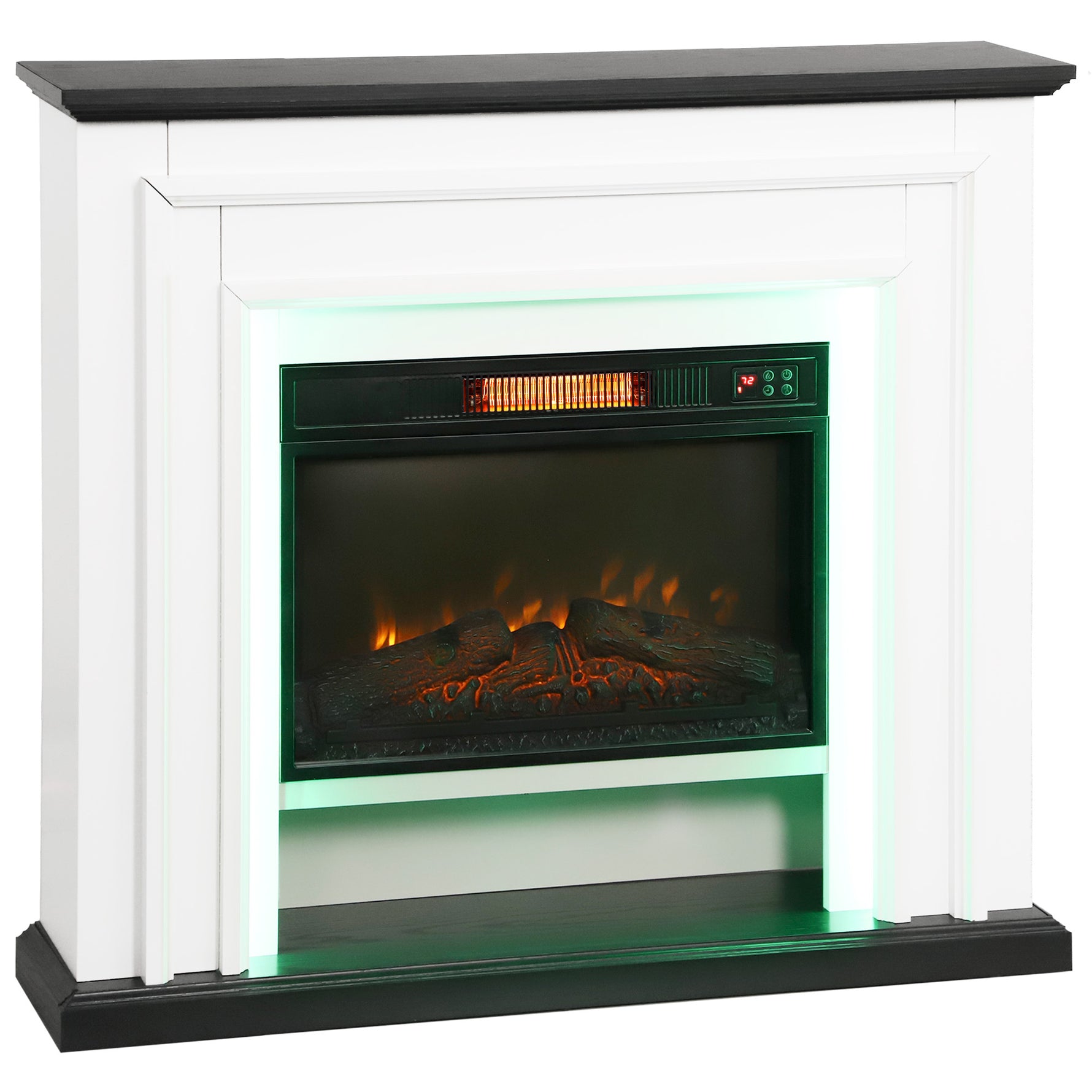 Cheminée électrique 1800W, fausse cheminée décorative lumières LED RGB, effet flamme, manteau, 105 x 27 x 97 cm, noir