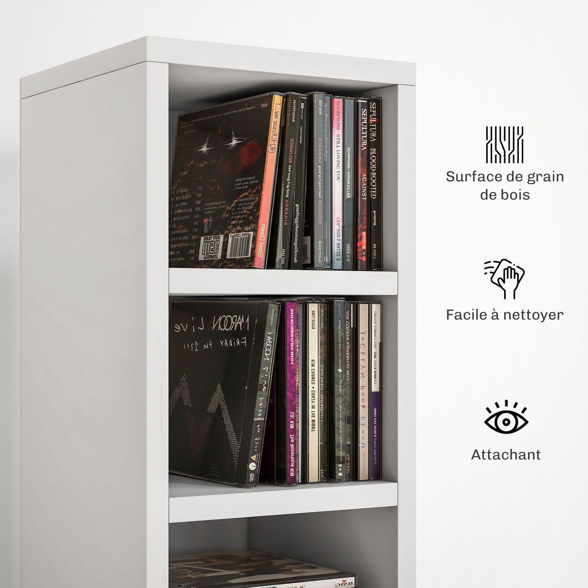 Estantería para CD y DVD con 12 compartimentos, capacidad máx. 204 CD, 21 x 20 x 175 cm, blanco