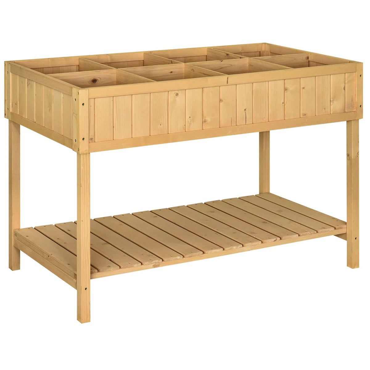 Jardinière sur Pieds carré Potager avec étagère 110L x 46l x 76H cm 8 Compartiments & Inserts d'irrigation