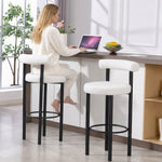 Lot de 2 tabourets de bar, chaises de bar en tissu bouclette avec dossier incurvé, repose-pieds, 50x52,5x98cm, blanc