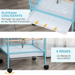 Grande Cage à Oiseaux sur Pied Double avec Mangeoires Perchoirs Plateau Amovible Roulettes 51,5 x 50 x 140 cm Bleu Clair