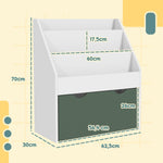 Haurrentzako liburutegia, biltegiratze anitzekoa, 3 apalategi eta tiradera batekin, 62,5 Lu x 30 Za x 70 G cm, berdea