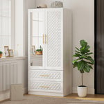 Armoire chambre penderie avec miroir, 2 tiroirs, 2 portes et barre de suspension, 80 x 50 x 180 cm, blanc