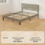 Estructura de cama de 160 x 200 cm, somier de láminas de madera, cabecero ajustable, cama doble tapizada en pana, gris
