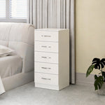 Commode 5 tiroirs, meuble de rangement étroit, style moderne, pour chambre à coucher, salon, couloir, 40x35x85cm, blanc