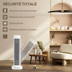 Chauffage d'appoint céramique PTC, radiateur électrique 2000 W avec thermostat réglable, minuterie, 21x19,7x61cm, blanc