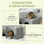 Maison niche pour chat 2 niveaux avec coussin moelleux en peluche - 36,5 x 36,5 x 33 cm gris
