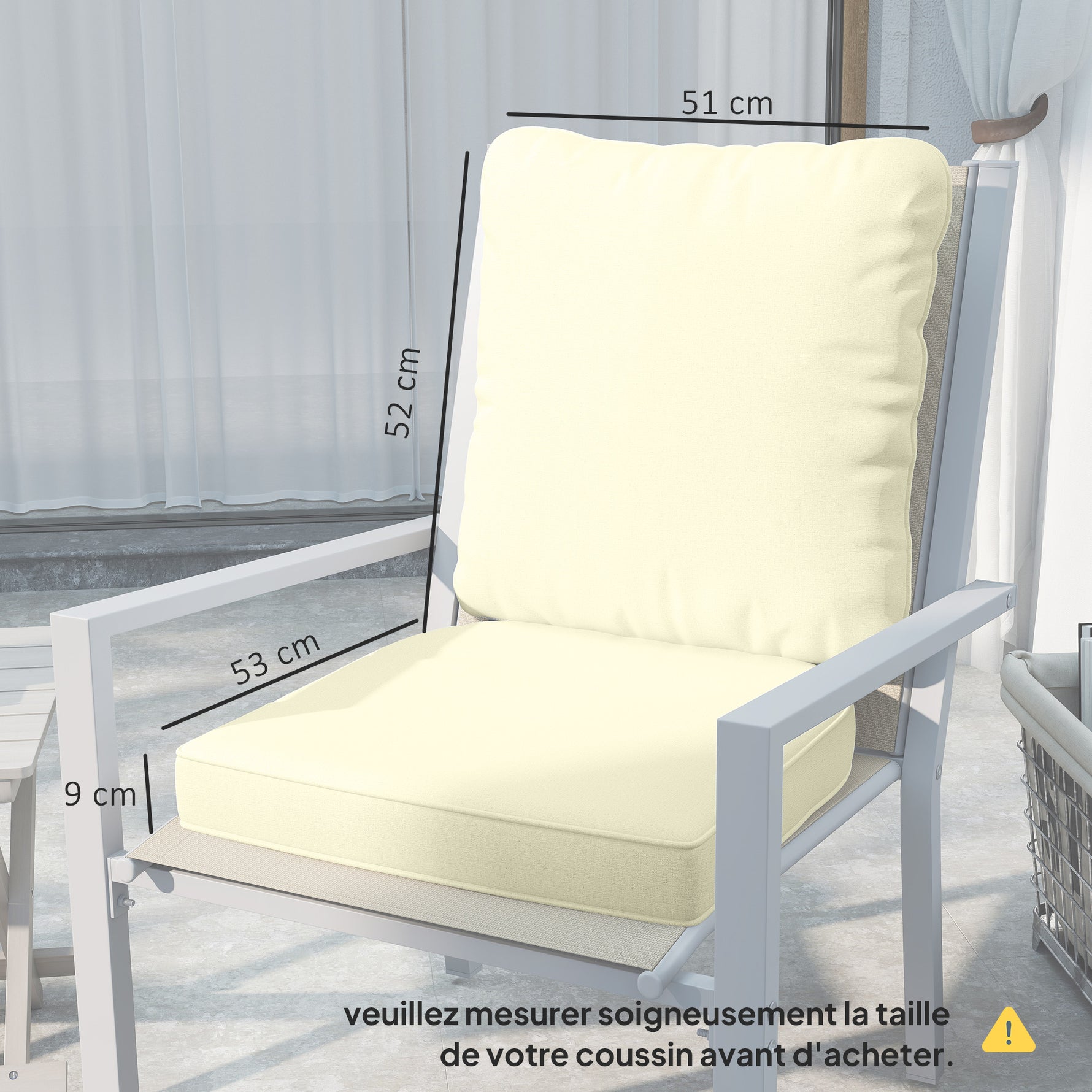 Ensemble de 2 coussins d'assise avec dossier, coussin d'assise et de dossier extérieur et intérieur, crème