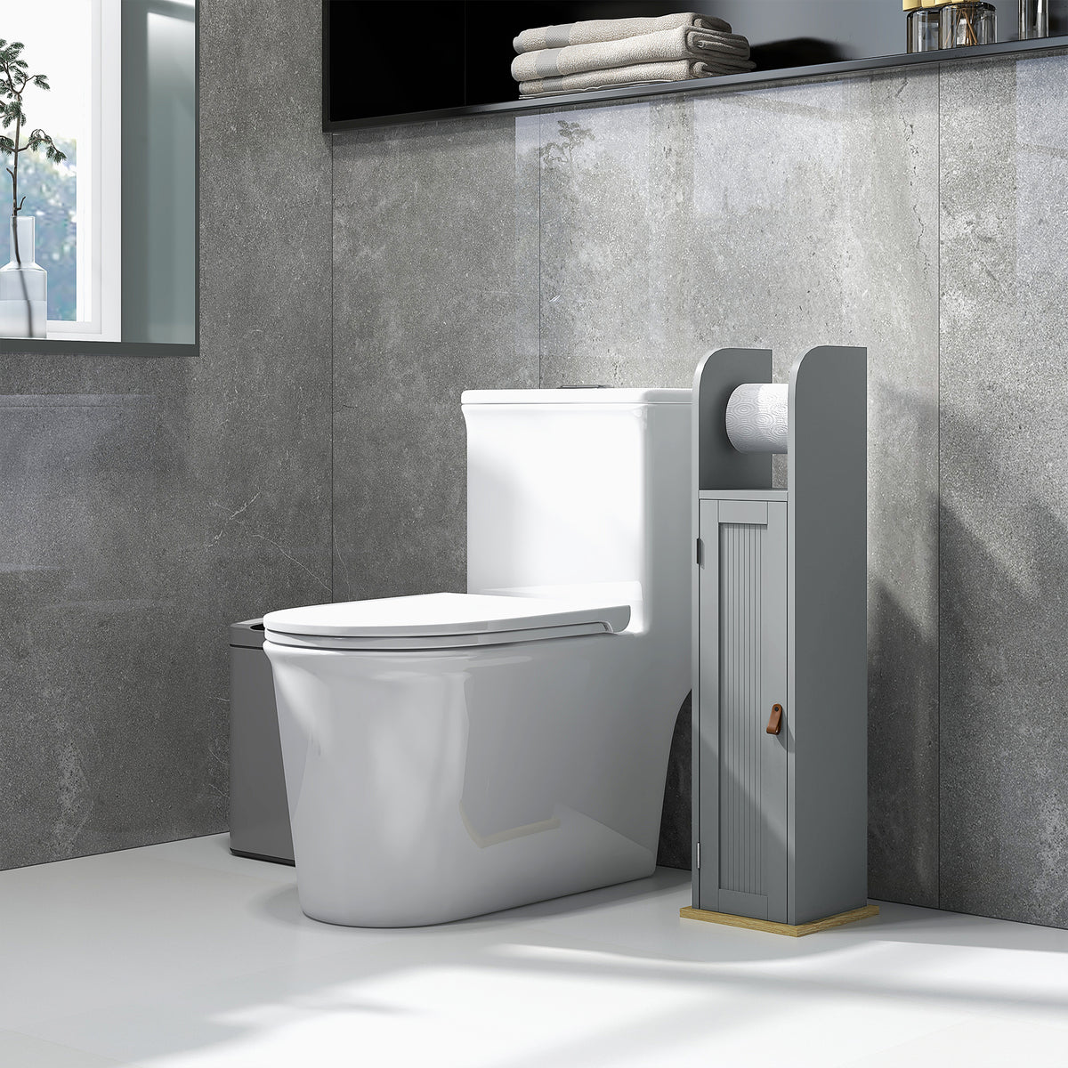 Meuble de salle de bain support papier toilette avec placard et étagères réglables 20 x 20 x 80 cm gris