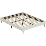 Bedframe 160 x 200 cm met lattenbodem, tweepersoonsbed gestoffeerd in corduroy, opbergruimte eronder, crème
