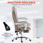 Fauteuil de bureau direction massant chauffant hauteur réglable dossier inclinable toile de lin beige