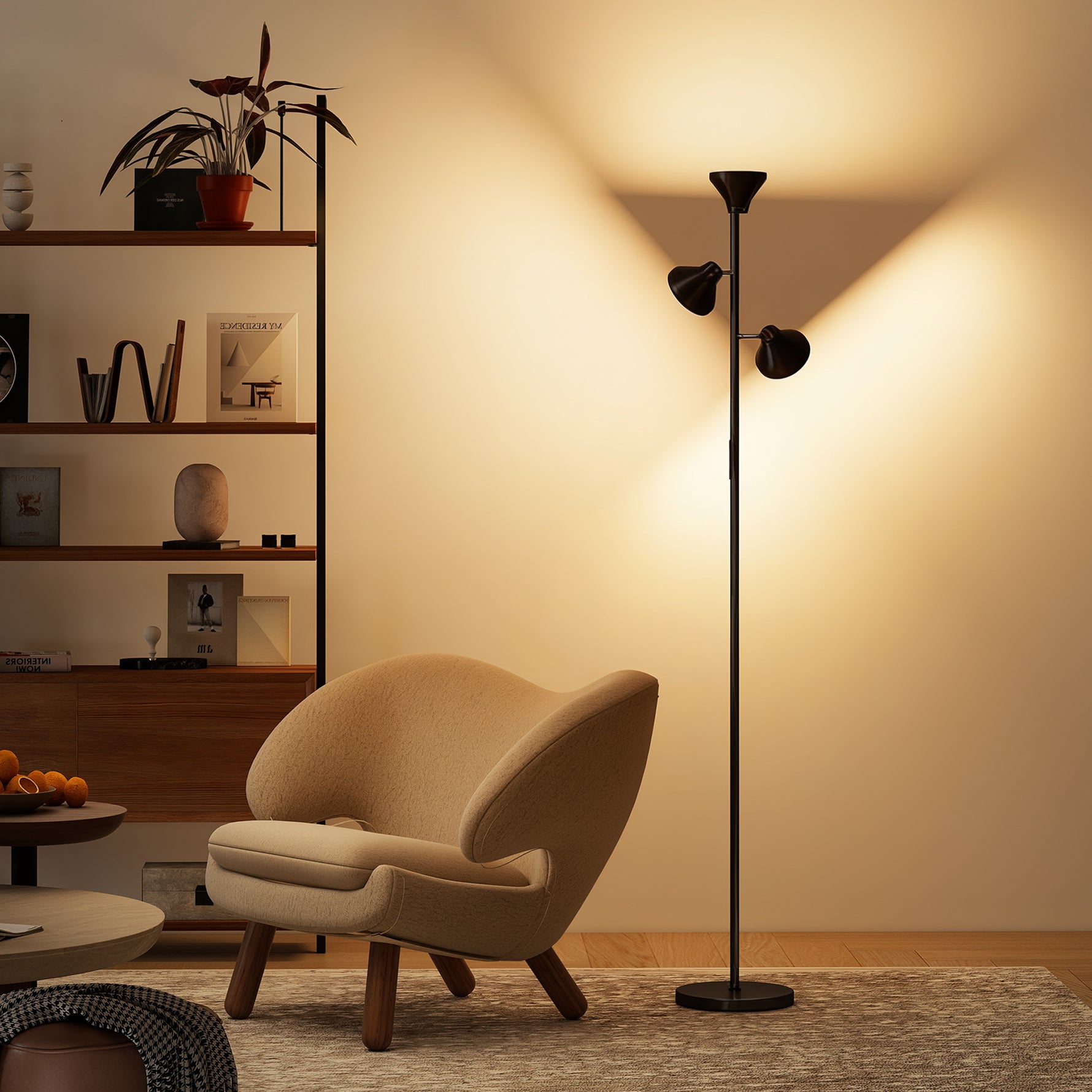 Lampadaire LED lampadaires sur pied salon dimmable 2700K-6000K 4150 lm 3 têtes rotatives Ø 25 x 170 cm noir