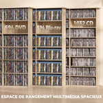 Meuble de rangement 1032 CDs / 594 DVDs, étagère multimédia, 24 compartiments et 18 étagères ajustables, chêne