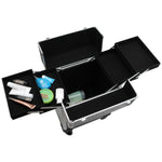 Valise trolley maquillage mallette cosmétique vanity poignée télescopique réglable 34L x 24l x 52H cm alu. noir