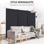Paravent 3 panneaux dim. 2,53L x 0,5l x 1,82H m Store latéral Brise-Vue paravent sur Pied séparateur métal Polyester