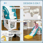 Toboggan pour enfants 5 en 1 avec panier de basket escalade télescope espace de rangement 70 x 177 x 92 cm jaune
