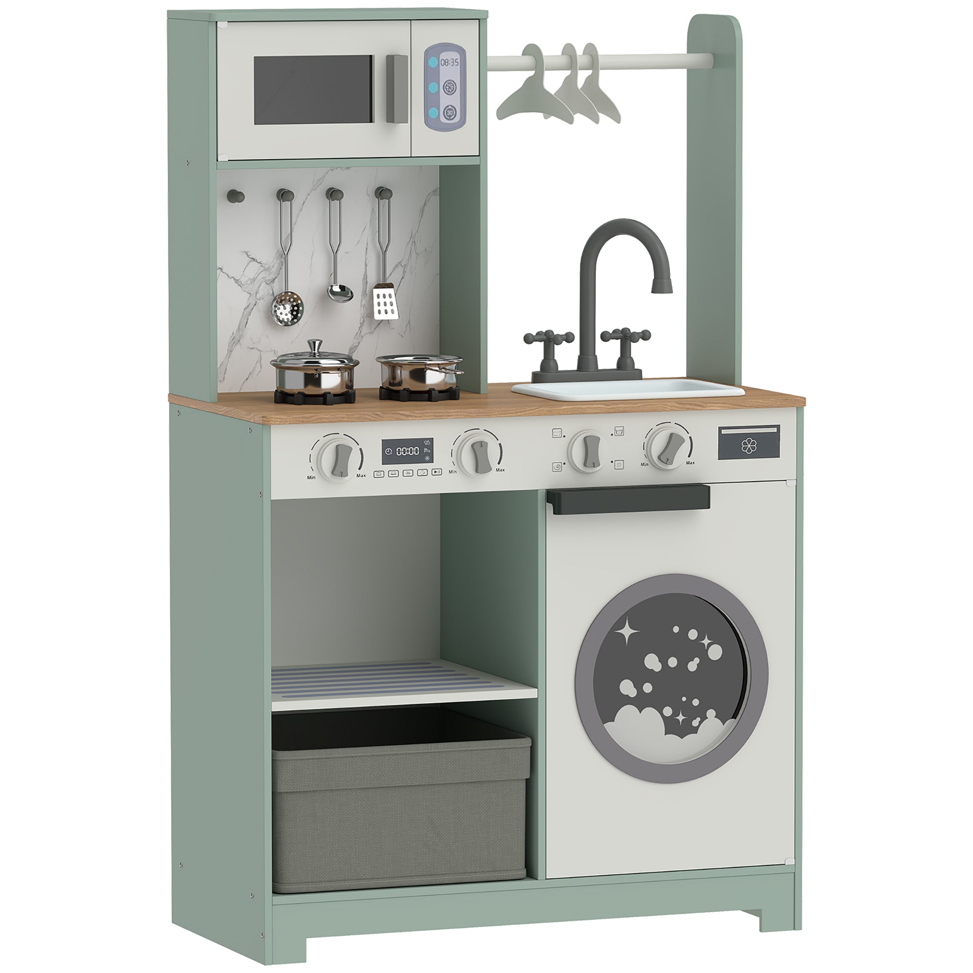 Cuisine enfant jouet d'imitation, dinette enfant avec cuisinière, évier, micro-ondes, 5 accessoires, vert