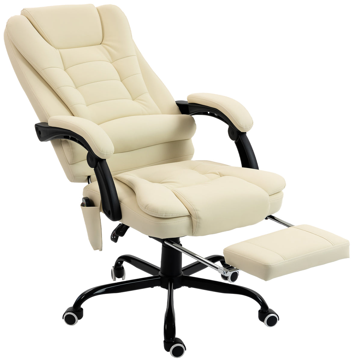 Fauteuil de bureau massant, chaise de bureau avec hauteur réglable, dossier inclinable et télécommande filaire, beige