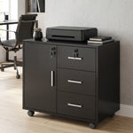 Caisson bureau meuble de rangement verrouillable avec 3 tiroirs et étagère réglable, roulettes, 40 x 60 x 56 cm, noir