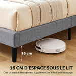 Estructura de cama de 140 x 190 cm con somier, cama doble tapizada en lino, cabecero capitoné, soporte de 10 listones, gris