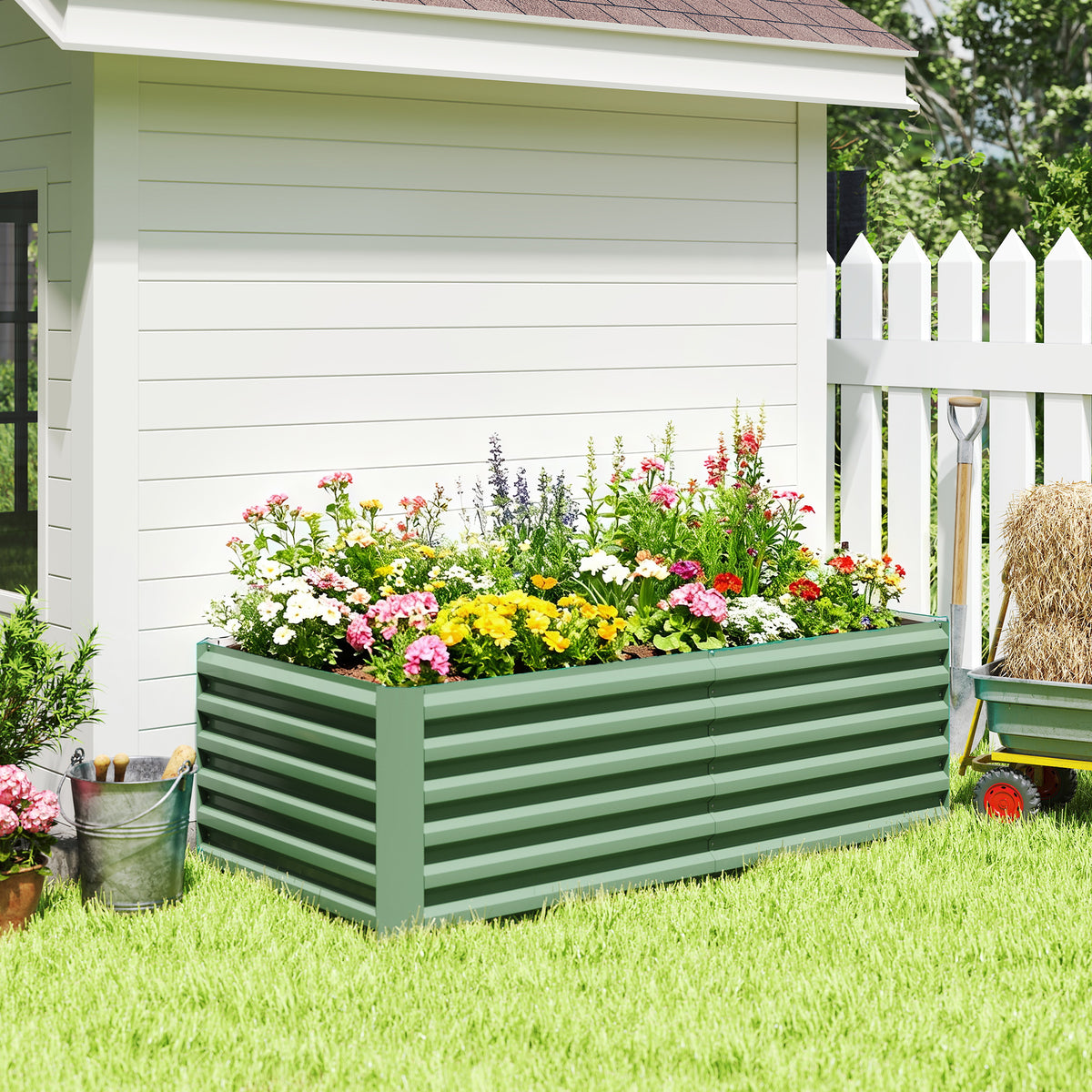 Jardinière surélevée en acier galvanisé, lit de jardin avec fond ouvert, 180 x 90 x 57,5 cm, vert clair