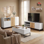 Table Basse Extensible avec Plateau Coulissant, Table de Salon avec Rangement Caché et Pieds en Acier, Blanc
