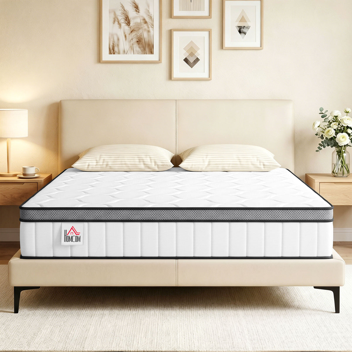 Matelas 140 x 190 cm, 20cm d'épaisseur, matelas à ressorts ensachés 7 zones mousse à mémoire forme au gel rafraîchissant