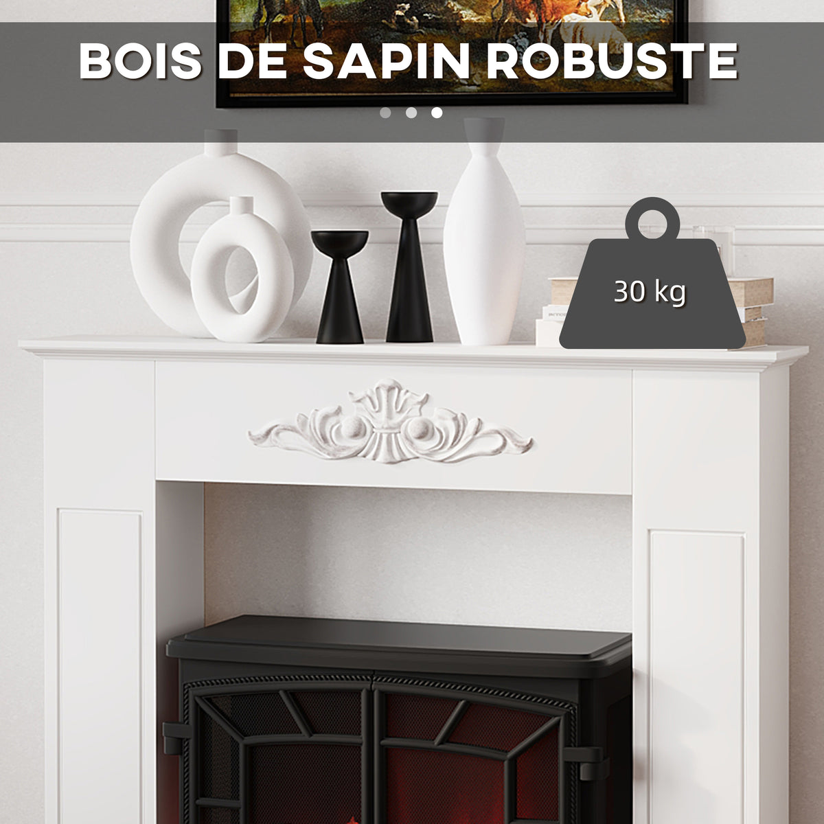 Manteau de cheminée encadrement cadre décoratif pour cheminée électrique 101 x 19 x 100 cm bois blanc