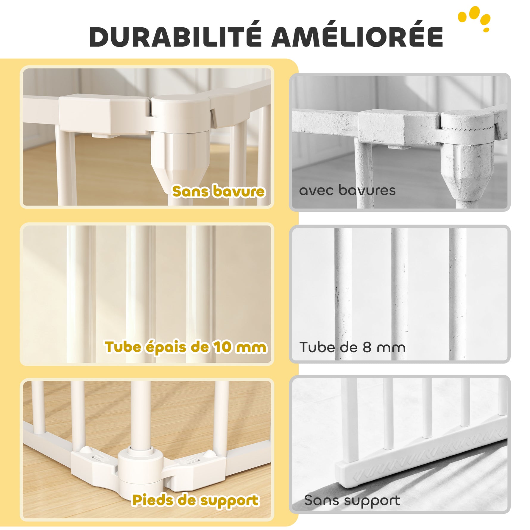 Barrière de sécurité en métal parc enclos pliable et modulable pour chien et enfant 6 panneaux 61 x 75 cm blanc
