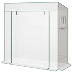 Serre de jardin murale adossée avec 1 porte enroulable, bâche PE renforcée, 2 fenêtres, dim. 196L x 77l x 197/178H cm