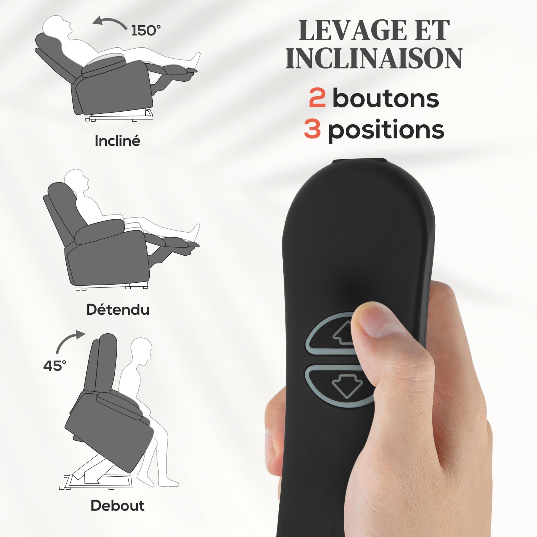 Fauteuil releveur électrique massage et chauffage avec repose-pied, dossier inclinable, télécommande et poche latérale