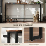 Table console étroite style industriel avec prises de courant et USB, pour salon entrée couloir, 160x20x80cm, marron