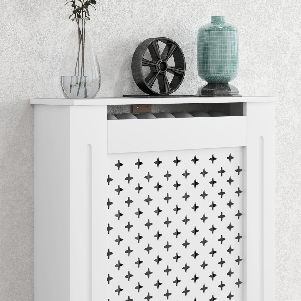 Couvercle de radiateur cache radiateur grille croisée pour salon chambre à coucher en bois 78l x 19P x 82H cm blanc