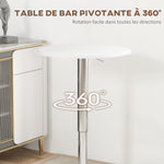 Table de Bar Table Bistro Mange-debout Hauteur réglable 67-93 cm Ø 63 cm Plateau pivotant 360° métal blanc