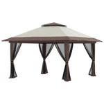 Gazebo da giardino pieghevole pop-up con doppio tetto protezione UV 50+ con 4 zanzariere con zip 4 x 4 m beige