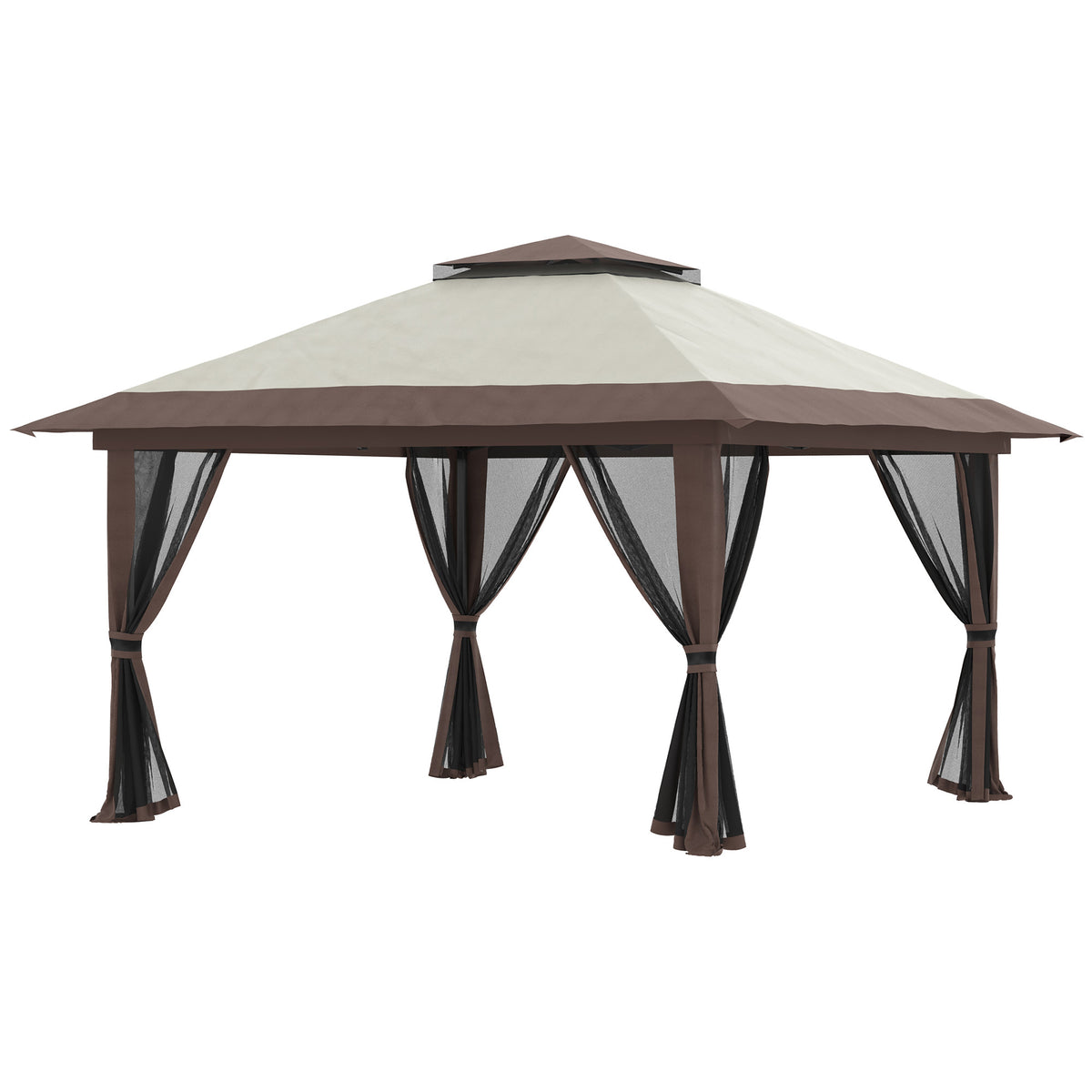 Gazebo da giardino pieghevole pop-up con doppio tetto protezione UV 50+ con 4 zanzariere con zip 4 x 4 m beige