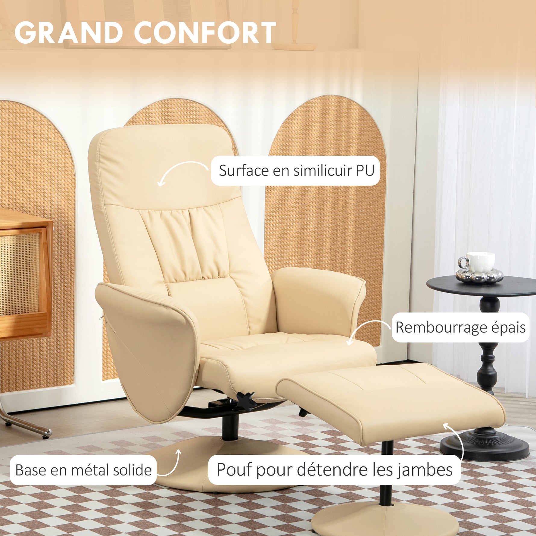 Fauteuil relax avec repose-pied fauteuil de relaxation fauteuil relaxant avec siège pivotant 360° et dossier inclinable
