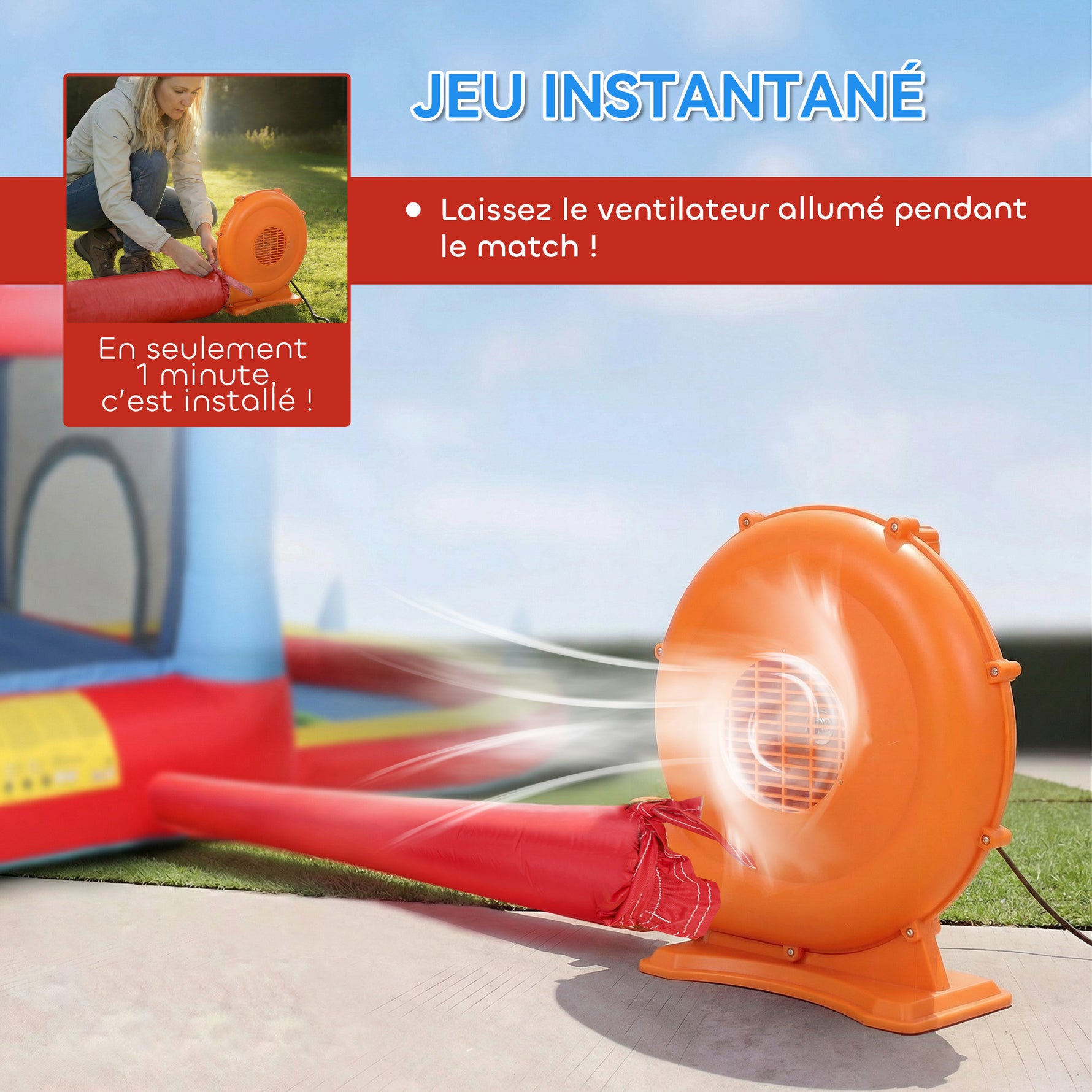 Château gonflable avec souffleur, aire de jeux gonflable avec toboggans, trampoline, piscine à balles, multicolore