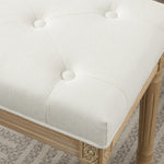 Voetenbank voor woonkamer, hocker, gestoffeerde zitting met linnenlook en poten van rubberhout, 42 x 32 x 46,5 cm, beige