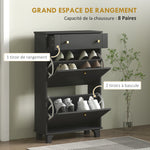 Meuble chaussure entrée étroit avec tiroirs à portes abattants et étagère réglable, 60 x 23,5 x 98,5 cm, noir