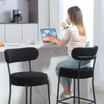 Lot de 2 tabourets de bar en tissu bouclette, chaises de bar avec dossier courbé, repose-pieds, 49x52x95cm, noir