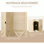 Paravent intérieur en bois 3 panneaux séparateur de pièce pliable panneau perforé 114 x 1,7 x 144,5 cm bois naturel