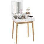 Coiffeuse avec miroir table de maquillage style moderne - 2 tiroirs, miroir rabattable pour chambre à coucher, salon, 60 x 50 x 85,5 cm blanc