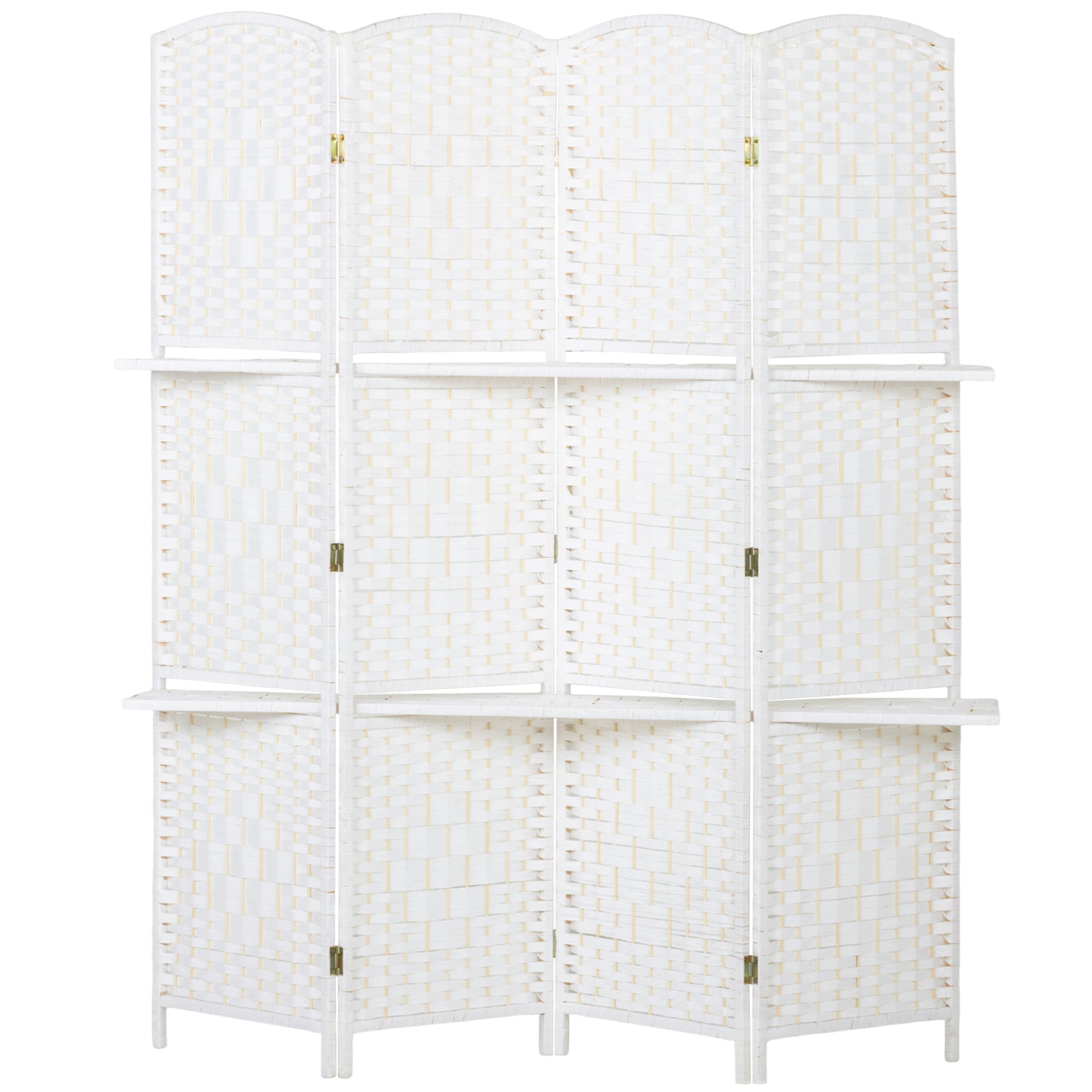 Paravent séparateur de pièce 4 panneaux 160 x170 cm avec 2 étagères, pliable, en bois