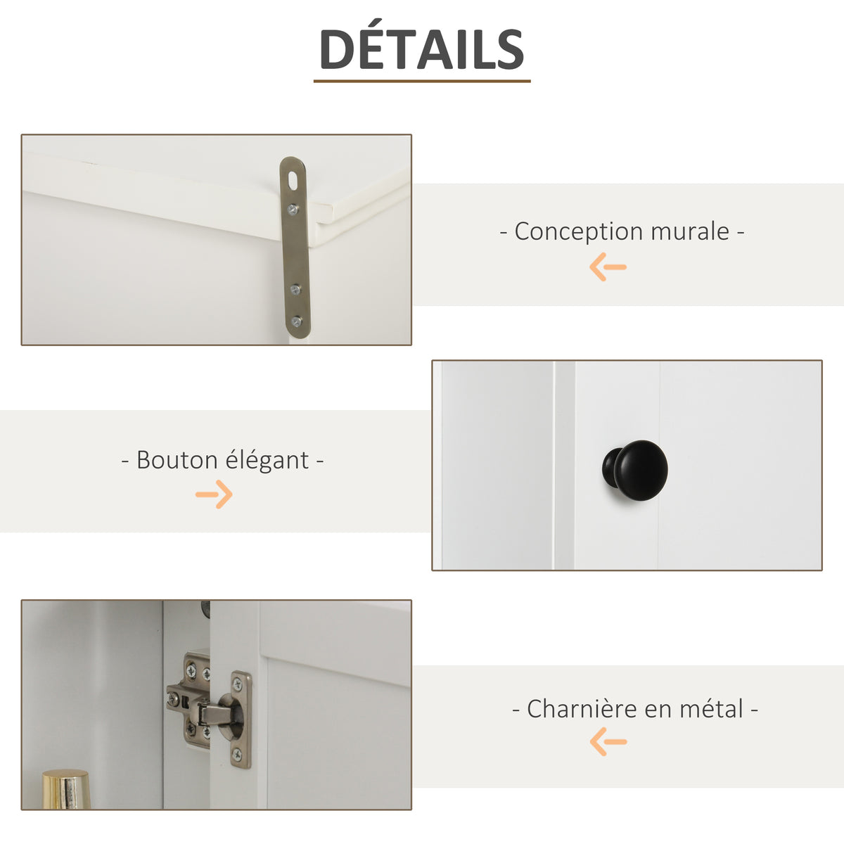 Armoire Murale de Salle de Bain Meuble Suspendu WC Placard 1 Porte 3 niches dim. 53L x 14,5l x 50,5H cm en bois Blanc