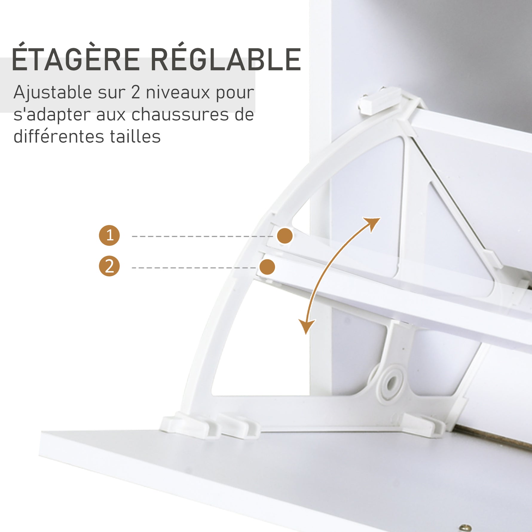 Armoire à Chaussures Meuble rangement Chaussures 2 Portes abattantes 2 Compartiments, tiroir, Plateau en Verre - Bois chêne Blanc