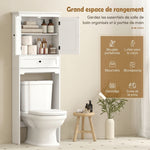 Meuble WC Rangement Dessus de Toilette, Meuble de Toilettes avec 2 Portes, Tiroir et Étagère Réglable, Blanc