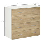 Commode Meuble de Rangement Style Contemporain 4 tiroirs 76 x 35 x 72 cm Blanc et Couleur Bois