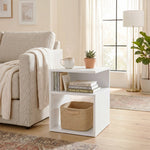 Table d'Appoint, Table Basse Moderne 3 Niveaux avec Étagères Ouvertes, pour Salon, Chambre ou Bureau, Blanc