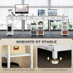 Bureau avec rangement avec prises de courant, 3 tiroirs en tissu et 4 étagères de rangement, 120 x 40 x 76 cm, blanc